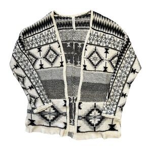 Aeropostale Sweater Women's Size S Cream Gray Black Aztec Open Cardigan Knitted